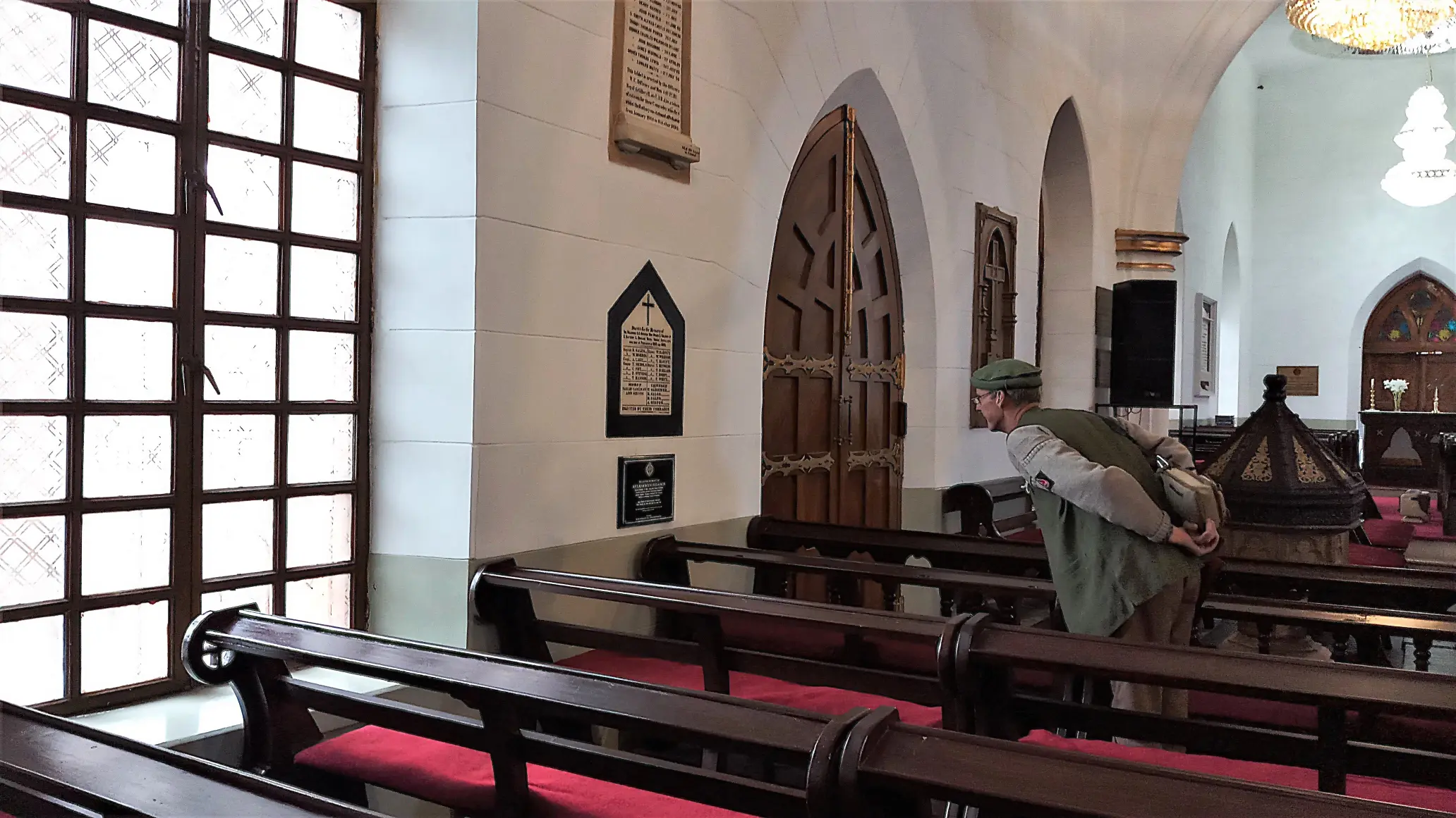 Brig Ben Edward Defence Attache of the British High Commission viewing the memorials inside St John’s Church in Peshawar