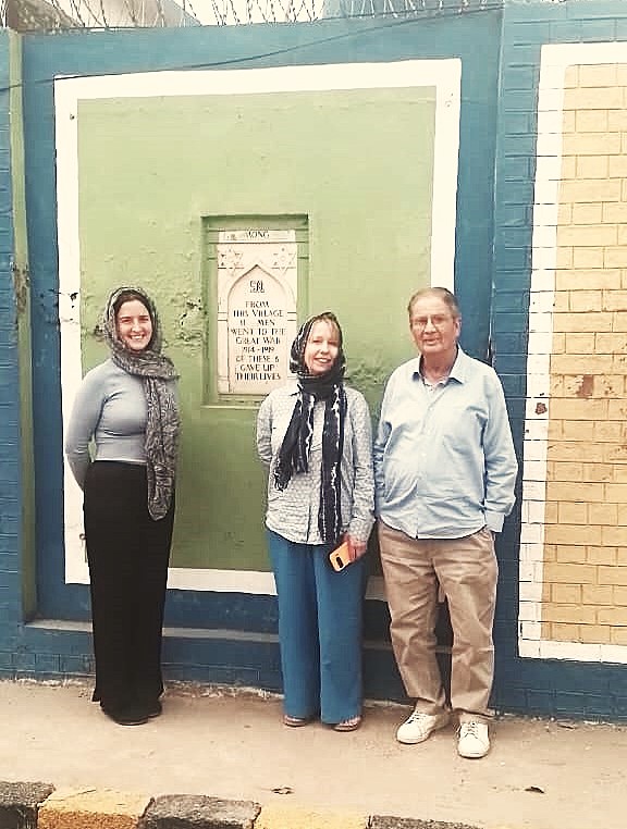 A team from the Commonwealth War Graves Commission visiting a First World War Memorial Plaque at Mong in Punjab.