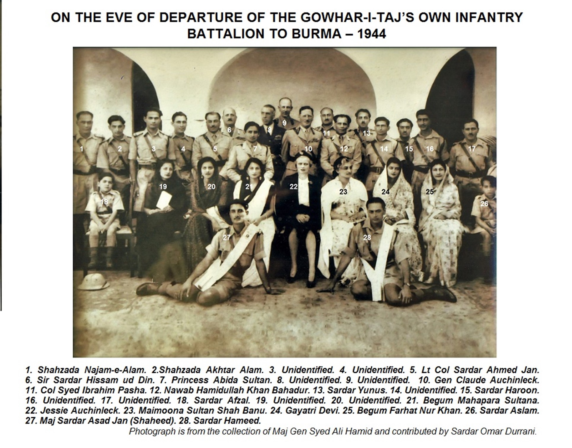 ON THE EVE OF DEPARTURE OF THE  GOWHAR-I-TAJ’S OWN INFANTRY BATTALION– 1944